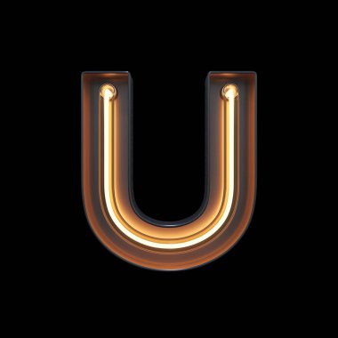 Neon ışık alfabe U kırpma yoluyla. 3D çizim