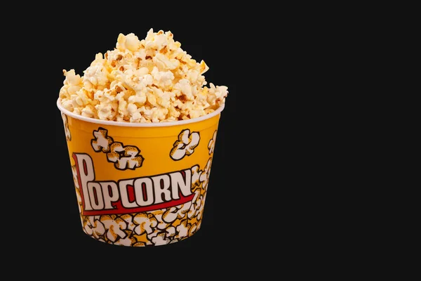 Bucket Popcorn Black Background — Stock Photo, Image