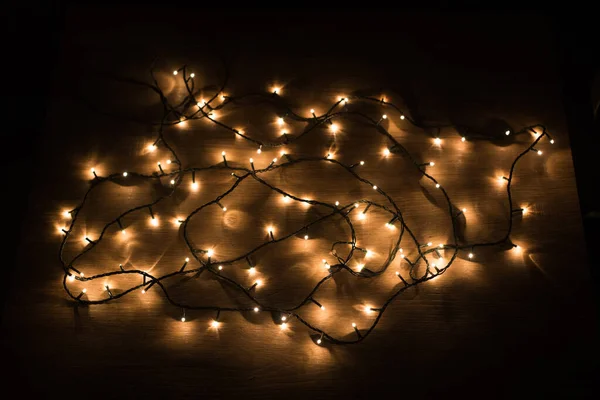 Pequeñas Luces Navidad Iluminadas Con Fondo Borroso — Foto de Stock