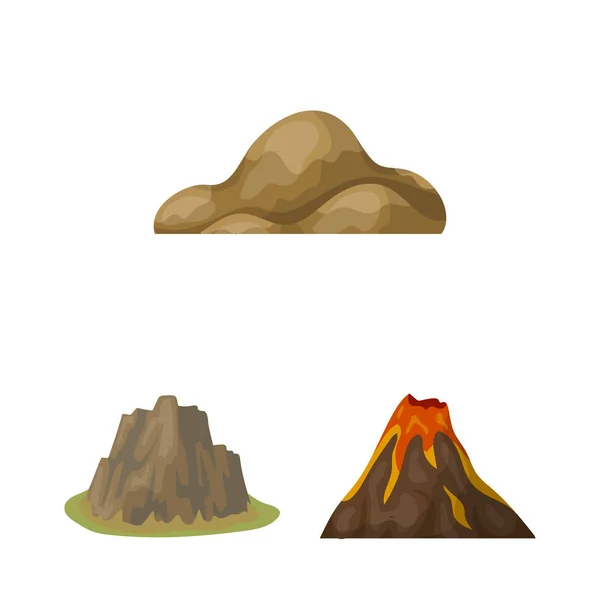 Diferentes iconos de dibujos animados montañas en la colección de conjuntos para design.Mountains y vector de paisaje símbolo de stock web ilustración . — Archivo Imágenes Vectoriales