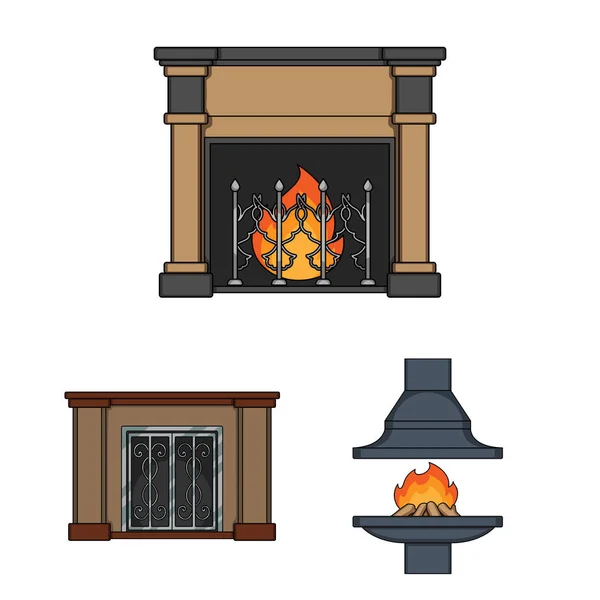 Diferentes tipos de lareiras ícones de desenhos animados na coleção de conjuntos para design.Fireplaces construção vetor símbolo web ilustração . — Vetor de Stock