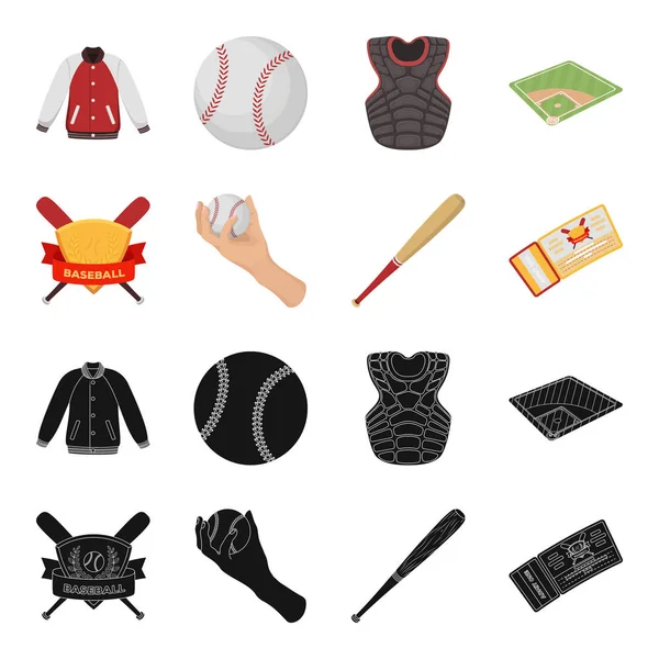 Club embleem, bat, bal in de hand, ticket aan. Honkbal collectie iconen in zwart, cartoon stijl vector symbool stock illustratie web instellen. — Stockvector