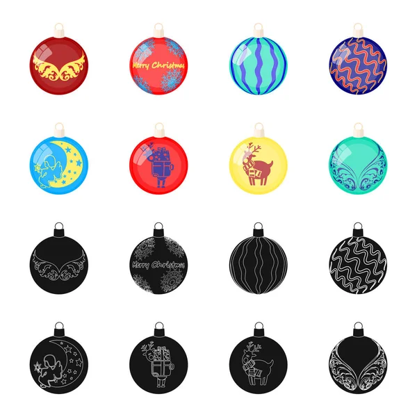 Nová let hračky černý, karikatura ikony v nastavení kolekce pro design. Vánoční koule pro treevector symbol akcií webového obrázku. — Stockový vektor