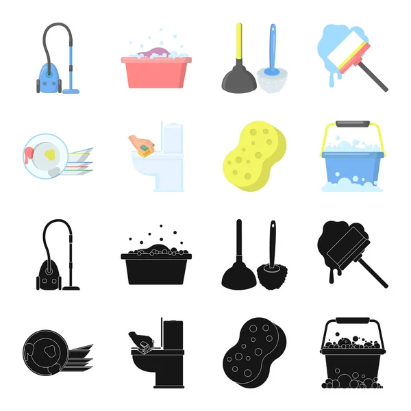 Limpieza y criada negro, iconos de dibujos animados en la colección de conjuntos para el diseño. Equipo para la limpieza vector símbolo stock web ilustración . — Vector de stock