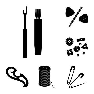 Dikiş, atelier siyah simgeler toplama tasarımı için ayarlayın. Araç kiti vektör simge stok web çizim.