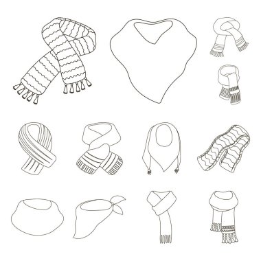 Eşarp ve şal anahat simgeleri set koleksiyonu tasarım için. Giysi ve Aksesuar sembol stok web illüstrasyon vektör.