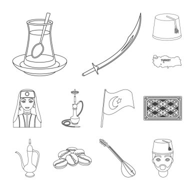 Türkiye'nin ülke anahat simgeleri set koleksiyonu tasarım için. Sembol stok web illüstrasyon vektör seyahat ve konumlar.