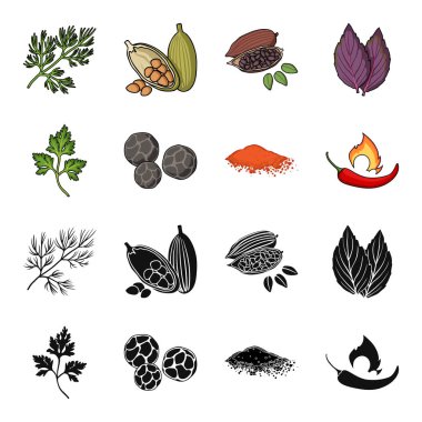Ptrushka, karabiber, kırmızı biber, biber. Otlar ve baharatlar toplama simgeler siyah, karikatür tarzı vektör simge stok illüstrasyon ayarla .