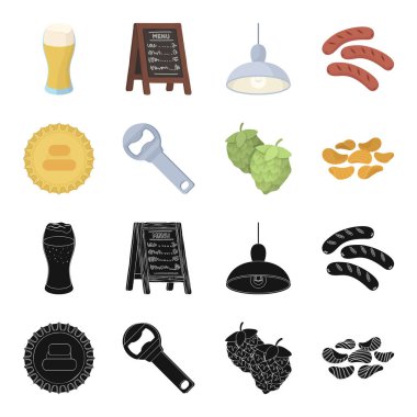 Bar, pub, Restoran, kafe. Pub toplama simgeler siyah, karikatür tarzı vektör simge stok çizim web içinde ayarla..