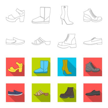 Ayakkabı çeşitli simgeler kümesi. Farklı ayakkabı anahat, düz stil vektör web simge stok illüstrasyon simge tek.