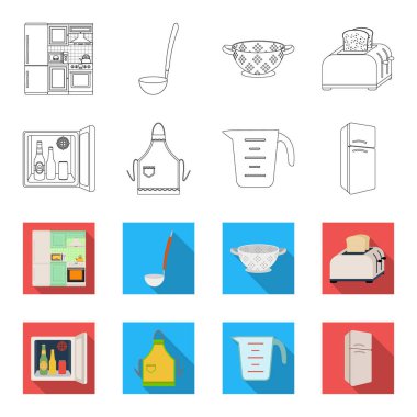 Mutfak ekipmanları anahat, set koleksiyonu tasarım için düz simgeler. Sembol stok web illüstrasyon vektör mutfak ve aksesuarları.