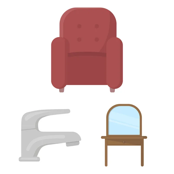 Iconos de dibujos animados de muebles e interiores en la colección de conjuntos para el diseño.Home muebles vector símbolo stock web ilustración . — Archivo Imágenes Vectoriales