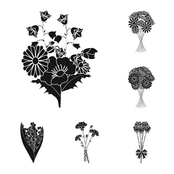 Ένα μπουκέτο από φρέσκα λουλούδια μαύρο εικονίδια στη συλλογή σετ για σχεδιασμό. Διάφορα μπουκέτα διανυσματικά εικονογράφηση σύμβολο μετοχής web. — Διανυσματικό Αρχείο