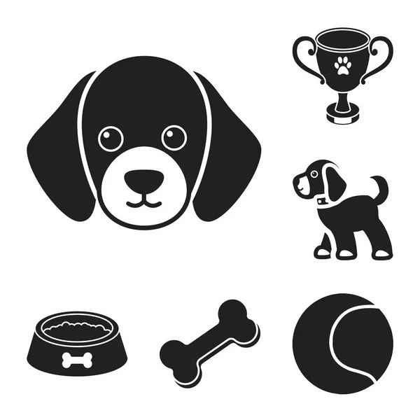 Perro mascota iconos negros en conjunto de colección para el diseño. El cuidado del cachorro vector símbolo stock web ilustración . — Vector de stock