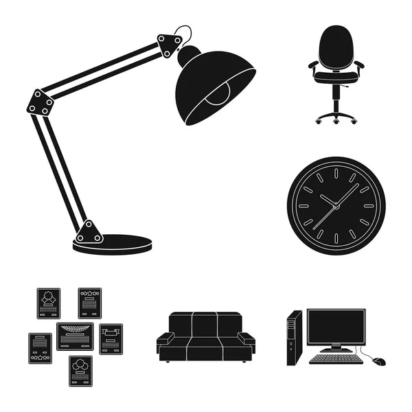 Innenraum des Arbeitsplatzes schwarze Icons in Set-Kollektion für Design. büromöbel vektor symbol stock web illustration. — Stockvektor