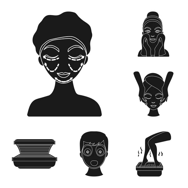 Iconos negros de cuidado de la piel en la colección de conjuntos para el diseño. Cara y cuerpo vector símbolo stock web ilustración . — Vector de stock