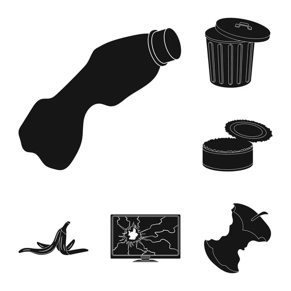 Garbage and waste black icons in set collection for design. Cleaning garbage vector symbol stock web illustration. — Stock Vector