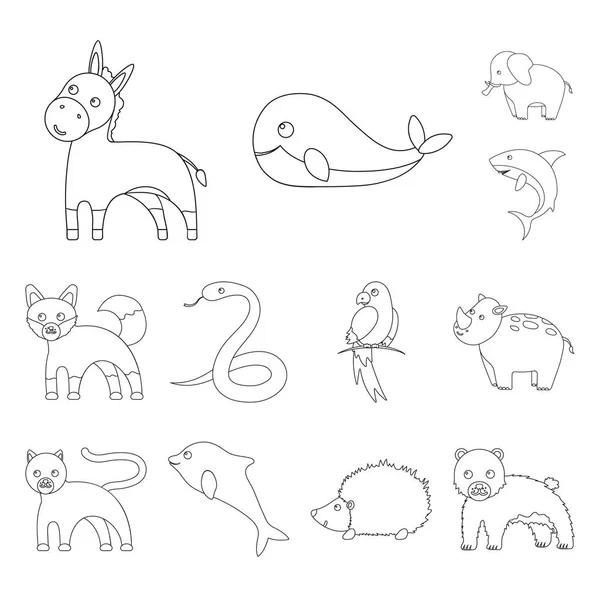 Нереалистичные иконки контуров животных в коллекции наборов для дизайна. Векторные символы игрушек . — стоковый вектор