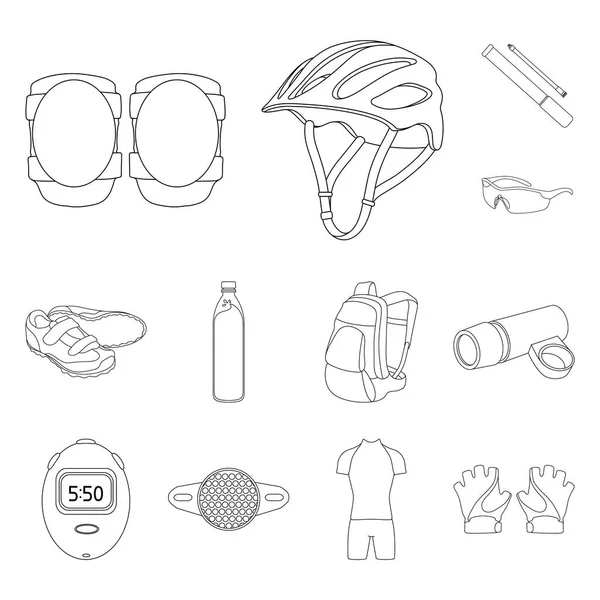 Traje de bicicleta esbozan iconos en la colección de conjuntos para el diseño. Bicicleta y herramienta vector símbolo stock web ilustración . — Vector de stock