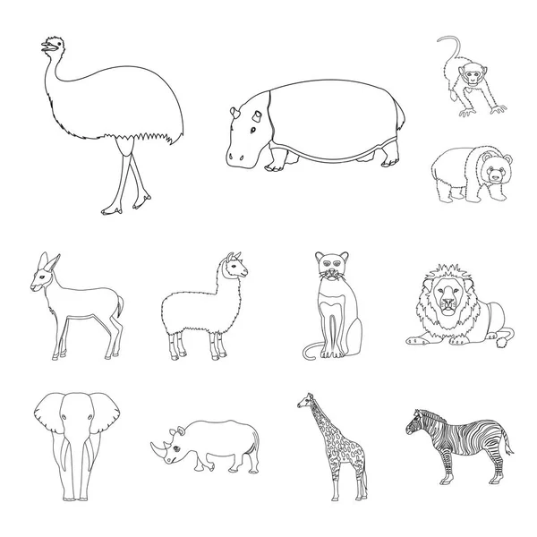 Diferentes animales esbozan iconos en la colección de conjuntos para el diseño. Pájaro, depredador y herbívoro vector símbolo stock web ilustración . — Archivo Imágenes Vectoriales