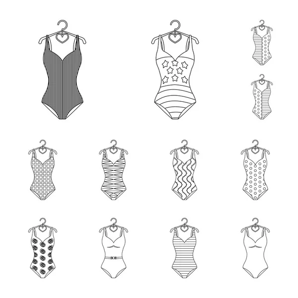 Diferentes tipos de trajes de baño esbozan iconos en la colección de conjuntos para el diseño. Accesorios de natación vector símbolo stock web ilustración . — Archivo Imágenes Vectoriales