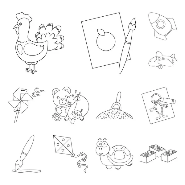 Kinder Spielzeug umreißen Symbole in Set-Kollektion für Design. Spiel und Bauble Vektor Symbol Stock Web Illustration. — Stockvektor