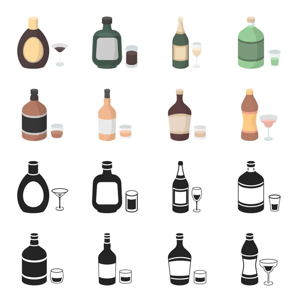 Whisky, alkohol, rum, vermut. Alkohol nastavení kolekce ikon v černé, kreslený styl vektor symbol akcií ilustrace web. — Stockový vektor