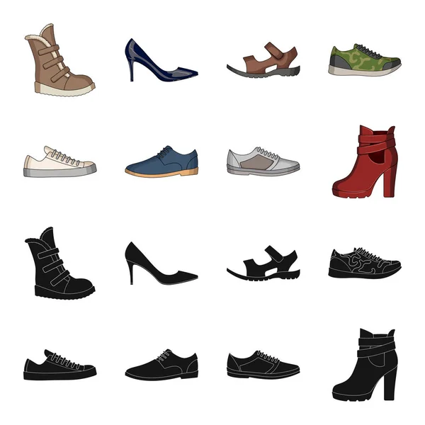 Un conjunto de iconos en una variedad de zapatos.Diferentes zapatos solo icono en negro, el estilo de dibujos animados vector web símbolo stock illustration . — Vector de stock