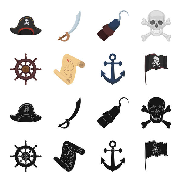 Pirate, bandit, rudder, flag .Pirates set collection icons in black, cartoon style vector symbol stock illustration web
.