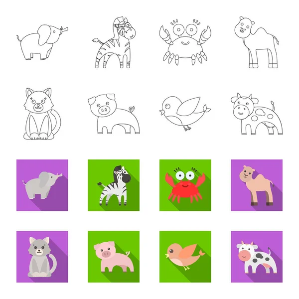 Un contorno poco realista, iconos de animales planos en la colección de conjuntos para el diseño. Animales de juguete vector símbolo stock web ilustración . — Vector de stock