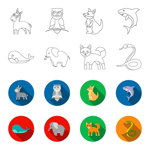 Baleia, elefante, cobra, raposa.Conjunto de animais ícones de coleção em esboço, estilo plano símbolo vetorial estoque ilustração web . — Vetor de Stock