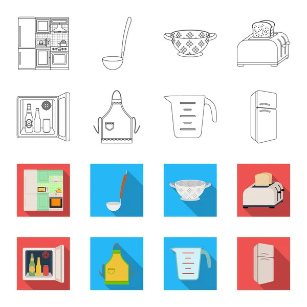 Equipement de cuisine contour, des icônes plates dans la collection ensemble pour le design. Cuisine et accessoires symbole vectoriel stock web illustration . — Image vectorielle