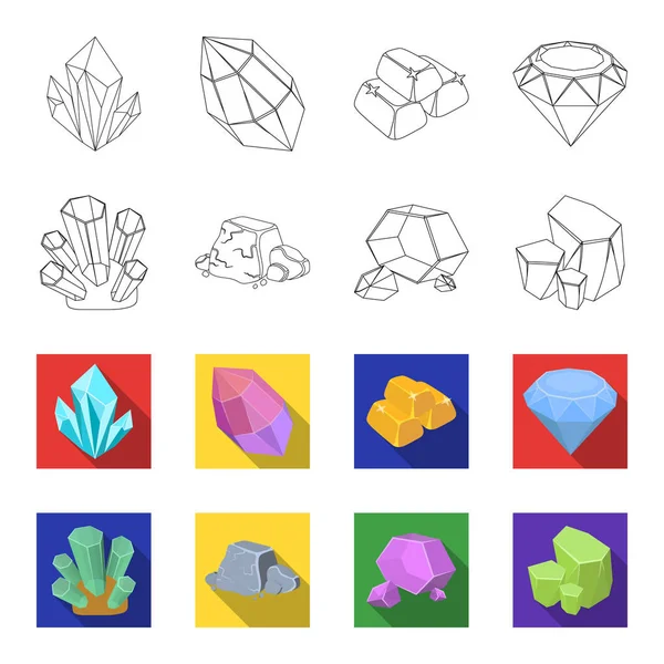결정, 철 광 석. 개요, 평면 스타일 벡터 기호 재고 일러스트 웹에서에서 귀중 한 광물과 보석 설정 컬렉션 아이콘. — 스톡 벡터