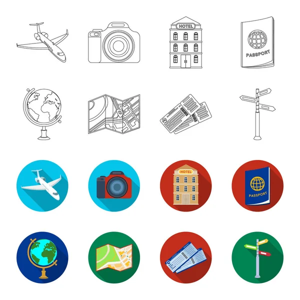 Vacaciones, viajes, pasaporte, globo. Descanso y viaje conjunto colección iconos en el contorno, plano estilo vector símbolo stock ilustración web . — Vector de stock