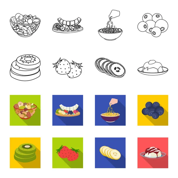 Gyümölcsök és más élelmiszerek. Élelmiszer készlet ikonok gyűjtemény-vázlat, lapos stílusú vektor szimbólum stock illusztráció web. — Stock Vector