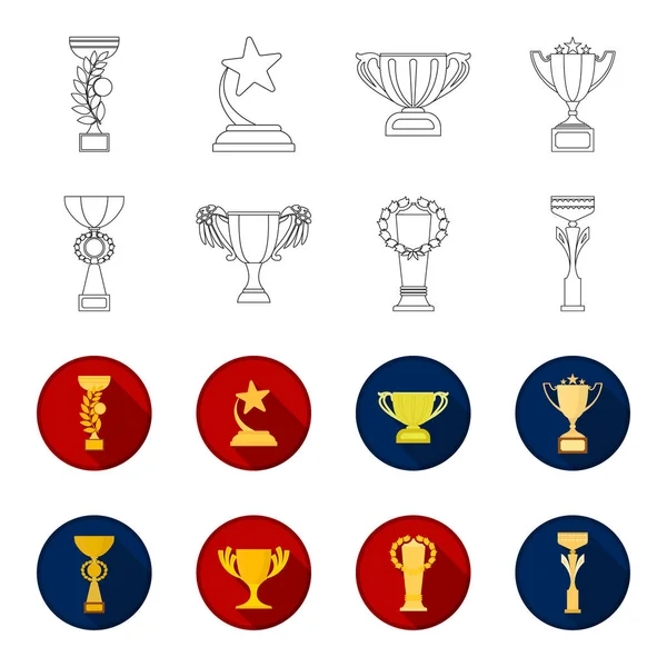 ゴールド カップ概要でフラット アイコン デザインのコレクションを設定します。優勝カップ ベクトル シンボル ストック web イラスト. — ストックベクタ