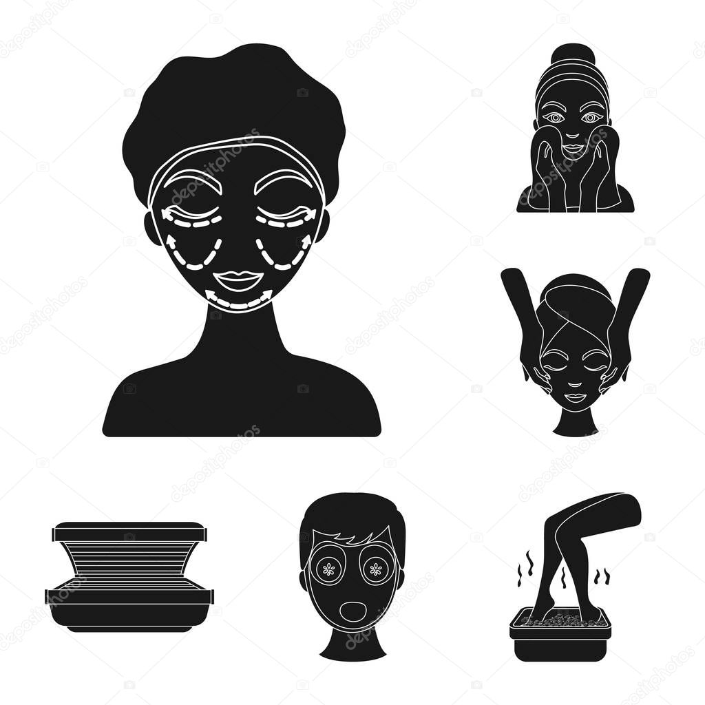 Skin care black icons in set collection for design. Face and body vector symbol stock web illustration.