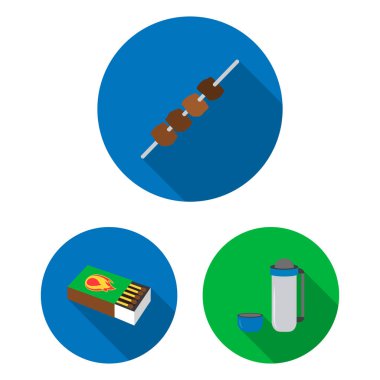 Set koleksiyonu tasarım için kamp düz Icons bekletin. Kamp ve ekipman sembol stok web illüstrasyon vektör.