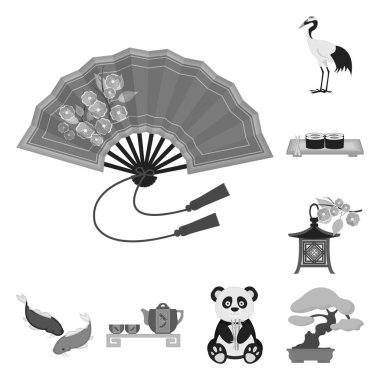 Ülke Japonya set koleksiyonu tasarım için tek renkli simgeler. Japonya ve dönüm noktası sembol stok web illüstrasyon vektör.