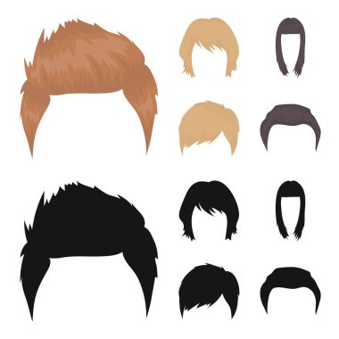 Bıyık ve sakal, saç çizgi film, siyah simgeler set koleksiyonu tasarım için. Şık saç kesimi vektör simge stok web çizimi.