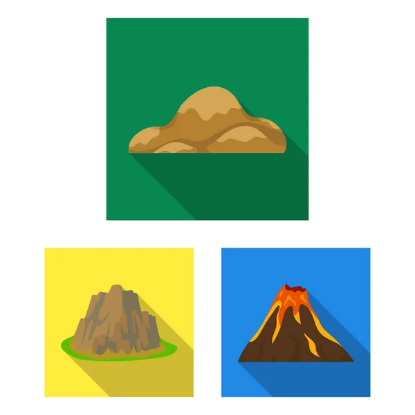 Olika bergen platt ikoner i set samling för design. Berg och landskap vektor symbol lager web illustration. — Stock vektor