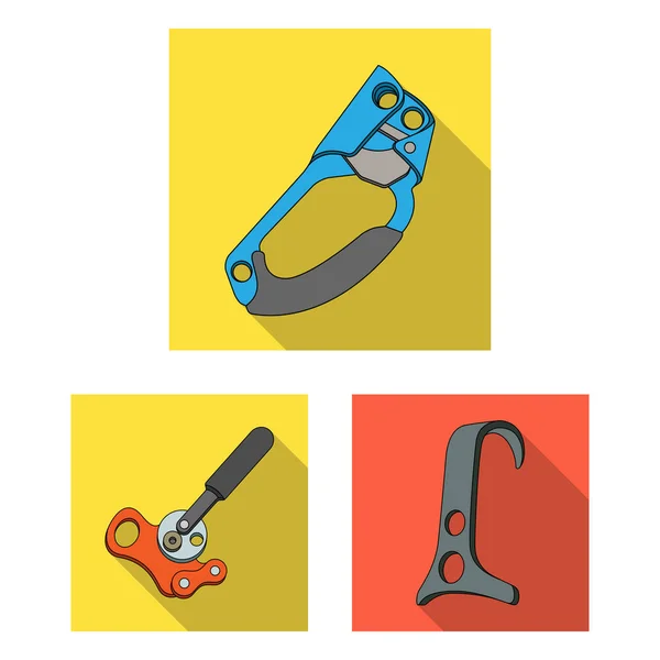 Montañismo y escalada iconos planos en colección de conjuntos para el diseño. Equipo y accesorios vector símbolo stock web ilustración . — Archivo Imágenes Vectoriales