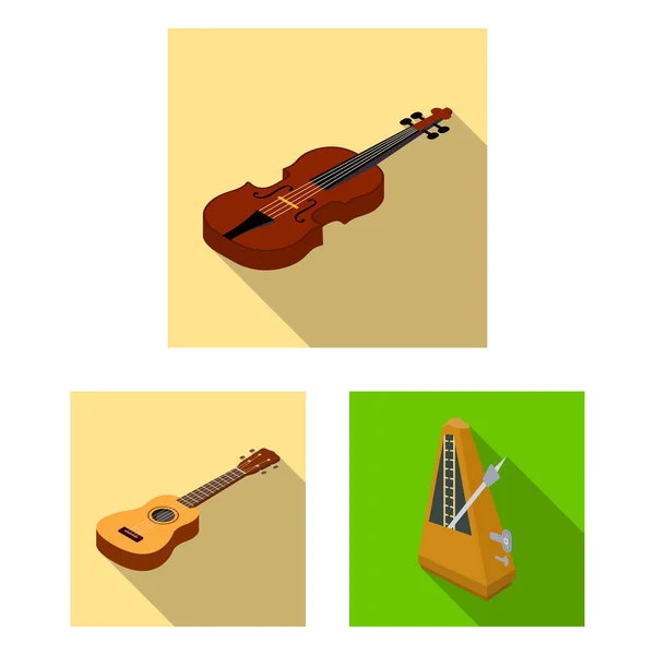 Musikinstrument flache Symbole in Set-Kollektion für Design. Saiten- und Blasinstrument isometrisches Vektor-Symbol Stock Web Illustration. — Stockvektor