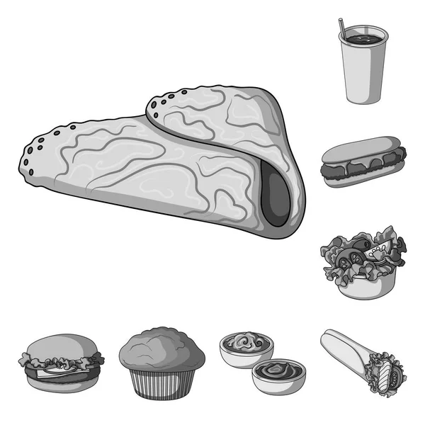 Монохромные фастфуды в наборе для обозначения продуктов питания из полуфабрикатов . — стоковый вектор