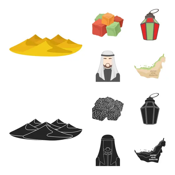 Eastern sweets, Ramadan lamp, Arab sheikh, territory.Arab emirates set collection icons in cartoon,black style vector symbol stock illustration web. — Stock Vector