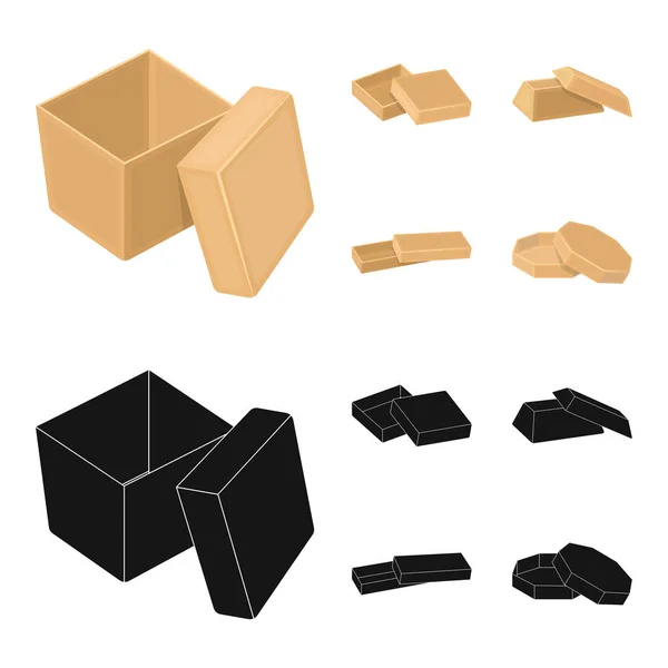 Hülle, Hülle, Rahmen und andere Websymbole in Cartoon, schwarzer style.box, Container, Paket, Symbole in Set-Kollektion. — Stockvektor