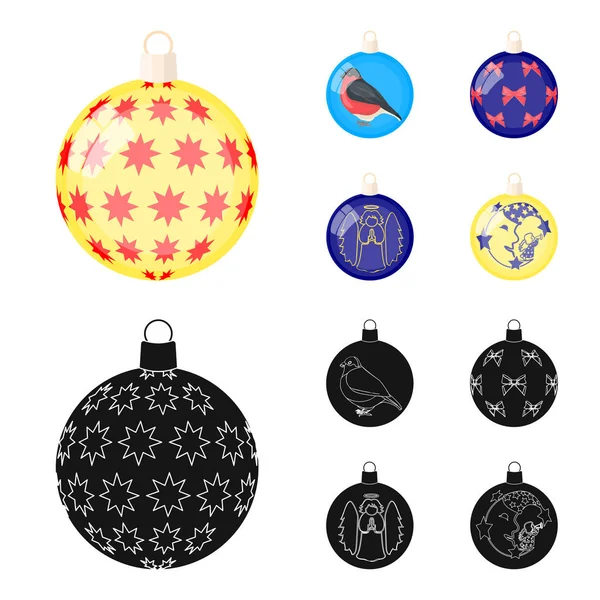 Nyåret leksaker, svart tecknad ikoner i set insamling för design. Christmas bollar för en treevector symbol lager web illustration. — Stock vektor