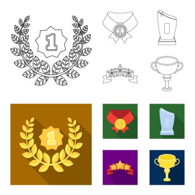 Kazanan için rekabet, Kristal Ödülü, yıldız ile bir şerit, bir madalya kırmızı şerit üzerinde ilk etapta. Kupalar ve ödüller anahat, düz stil vektör simge stok simgeler ayarla