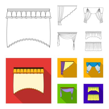 Pencere perdeleri farklı türleri. Perdeleri toplama simgeler anahat, düz stil vektör simge stok çizim web ayarla..