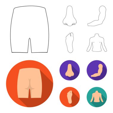 Kalça, burun, kol, ayak. Gövde bölümü anahat, düz stil vektör simge stok çizim web simgeler ayarla.